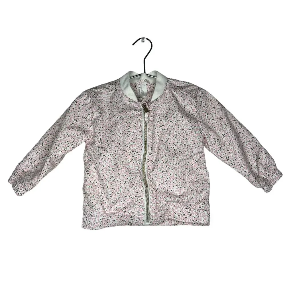 H&M ivory white pink ditsy floral print jacket full zip